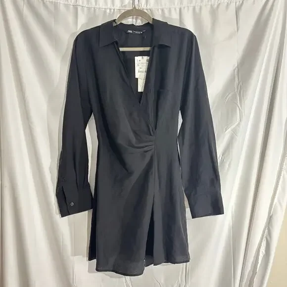ZARA Women’s Black Wrap Mini Dress – Size S – Elegant V-Neck Silhouette - Picture 2 of 5